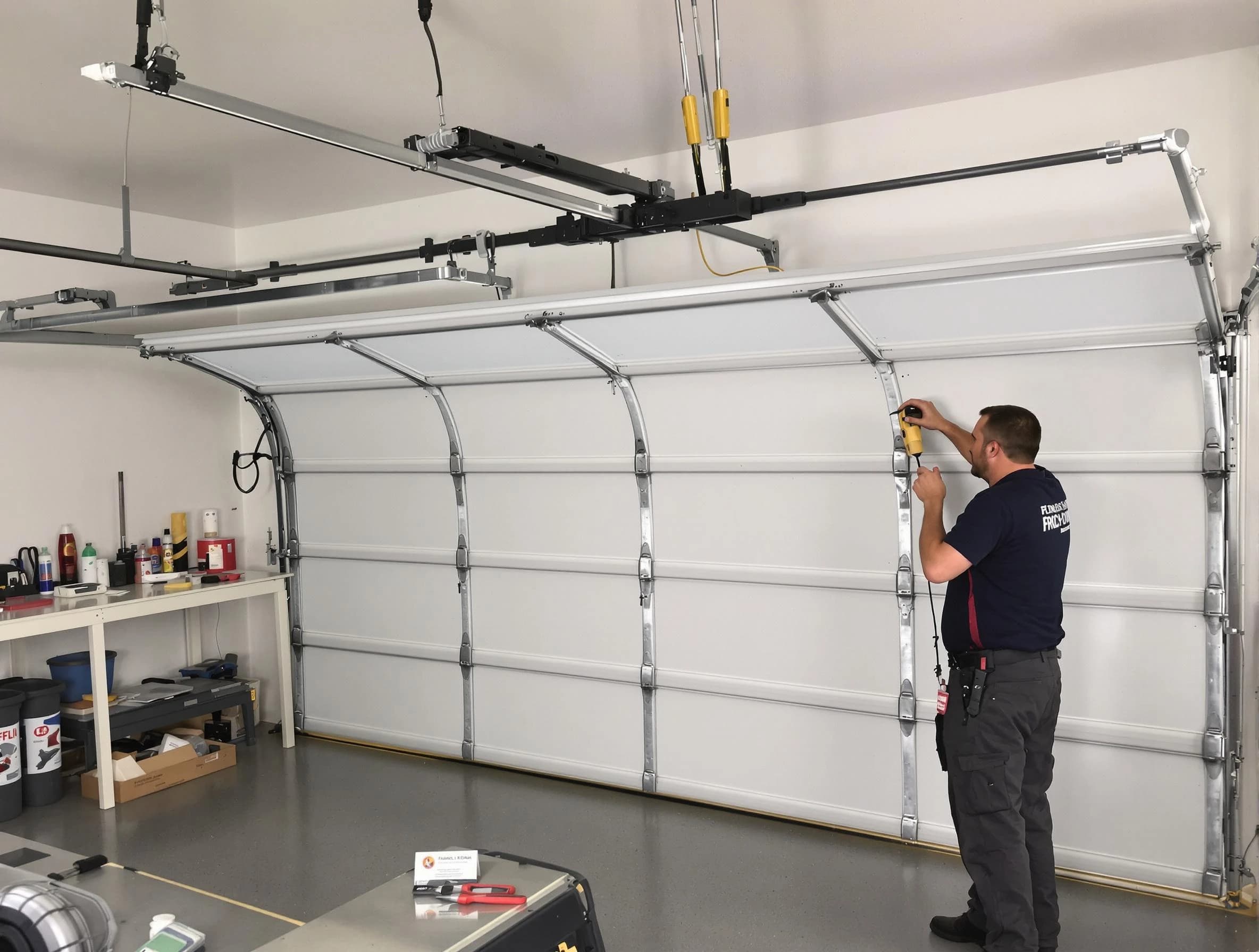 Tucker Garage Door Repair certified technician performing overhead door system repair in Tucker
