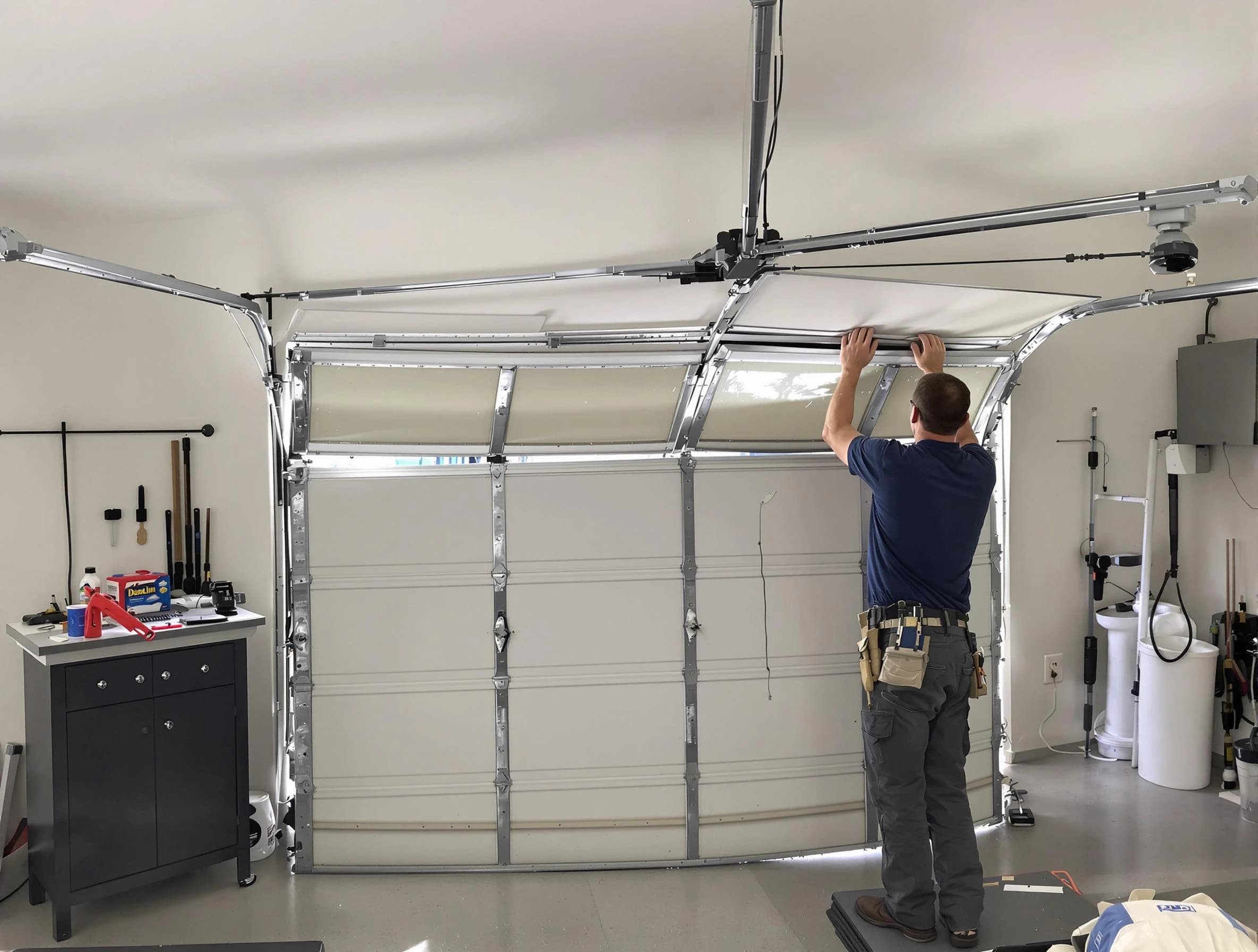 Tucker Garage Door Repair specialist performing precise section replacement on Tucker garage door