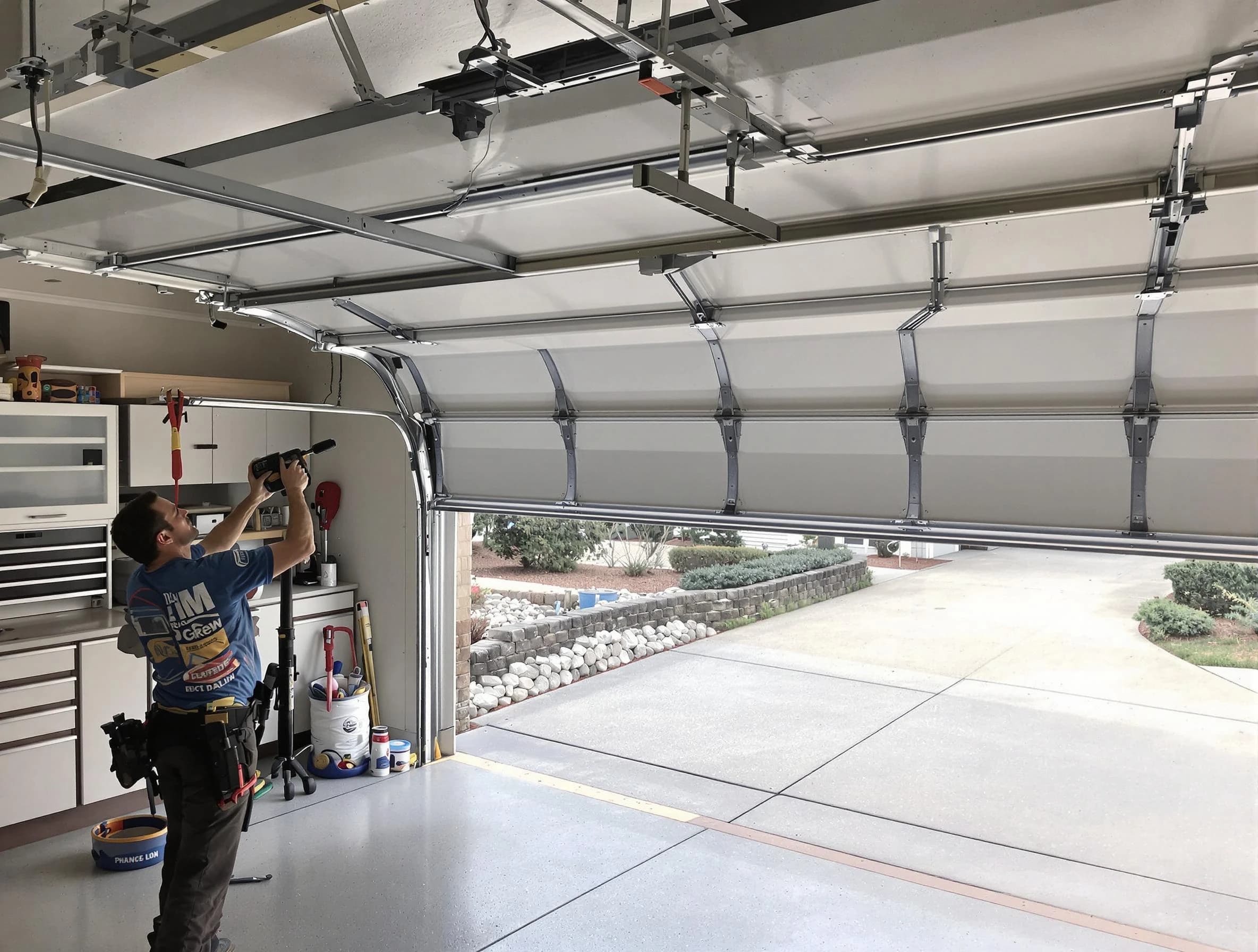 Garage door track repair service by Tucker Garage Door Repair in Tucker