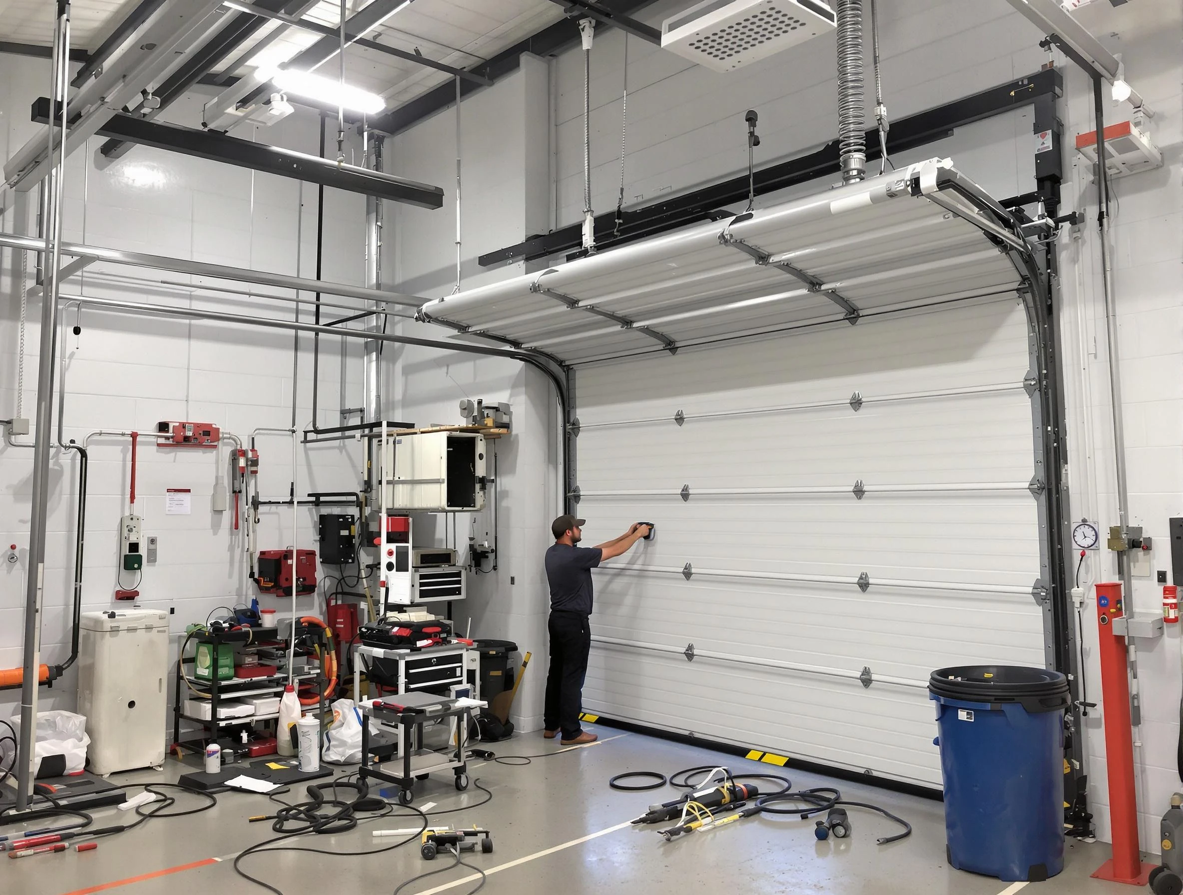 Tucker Garage Door Repair certified technician performing commercial door repair at a Tucker business facility