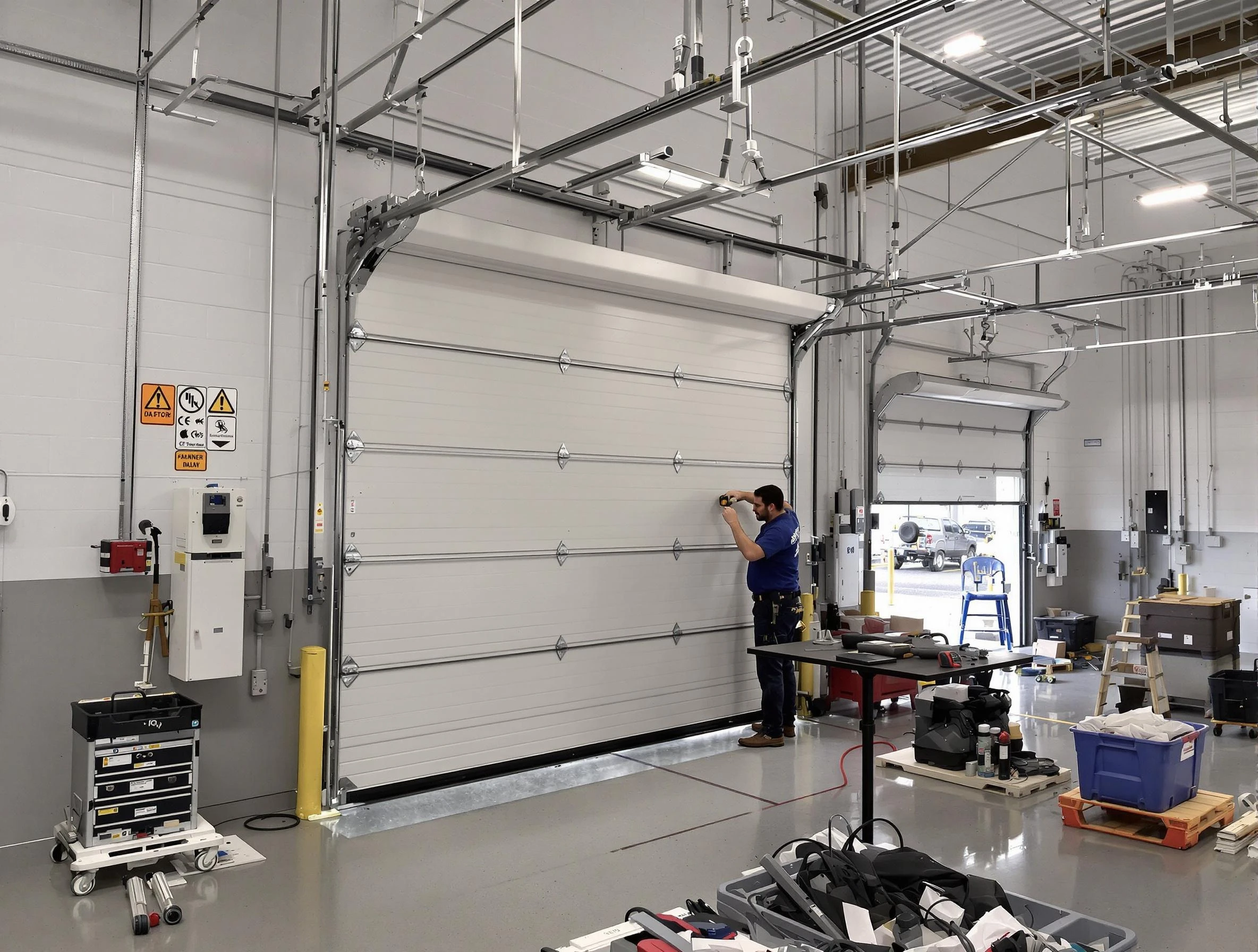 Commercial garage door repair being performed by Tucker Garage Door Repair expert in Tucker