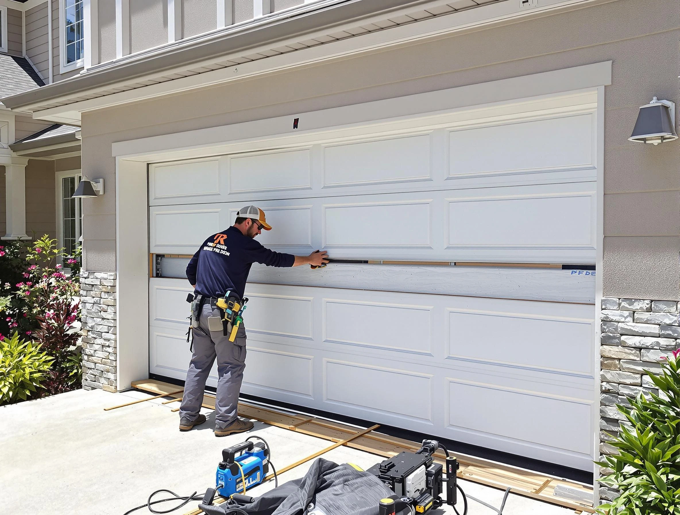 Tucker Garage Door Repair team performing complete garage door replacement at Tucker residence