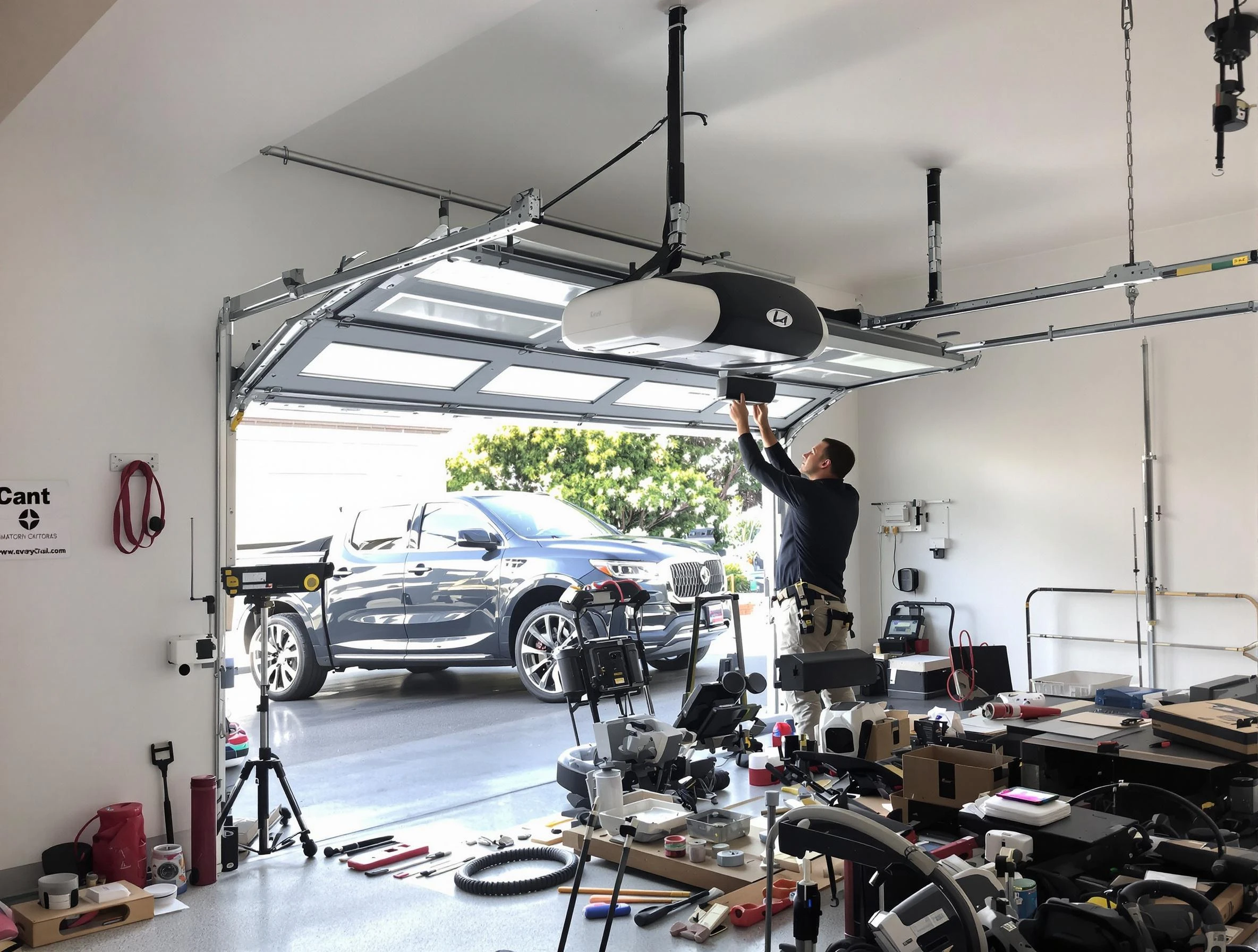 Tucker Garage Door Repair specialist installing smart garage door opener system in Tucker home