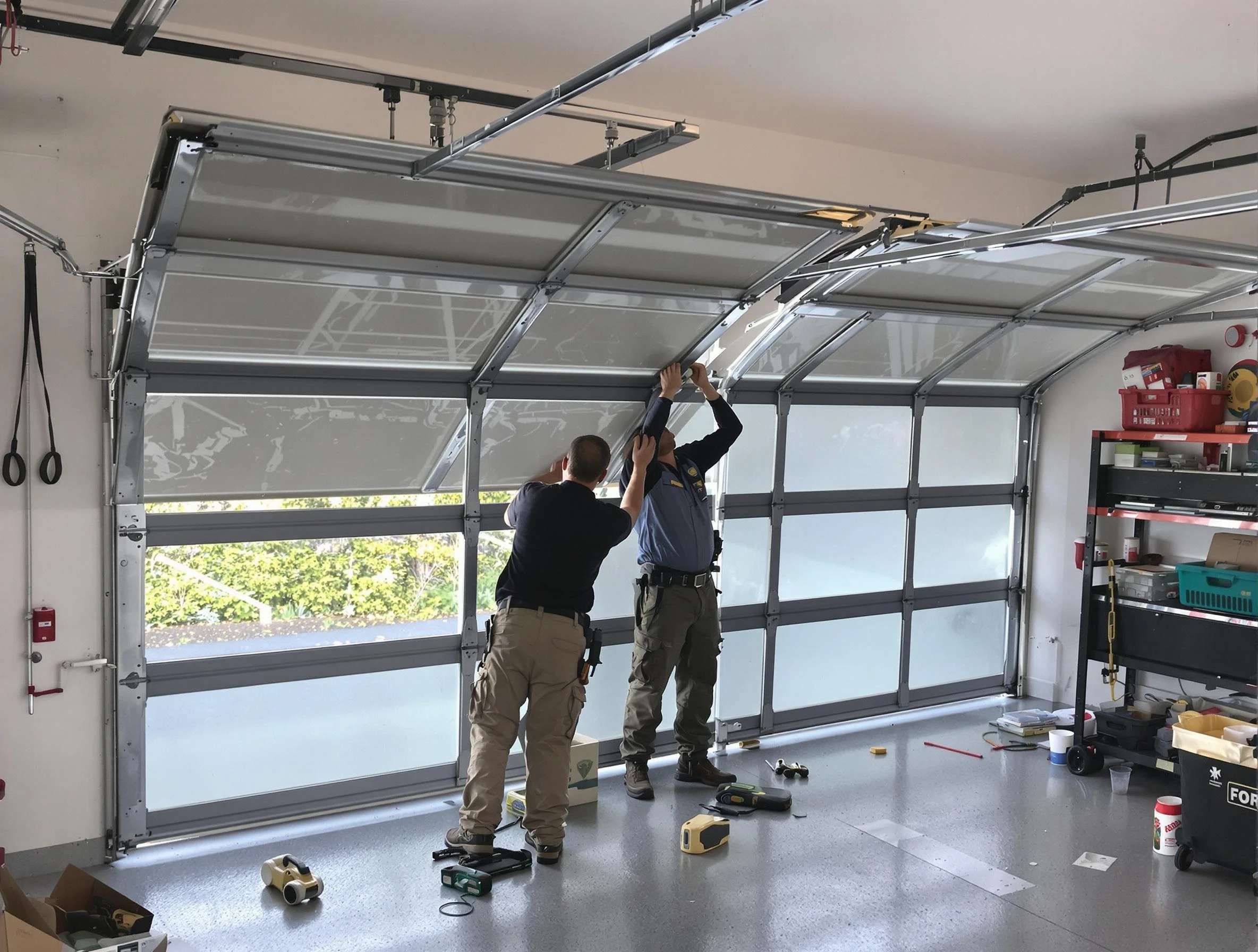 Tucker Garage Door Repair expert performing precise panel replacement on Tucker garage door