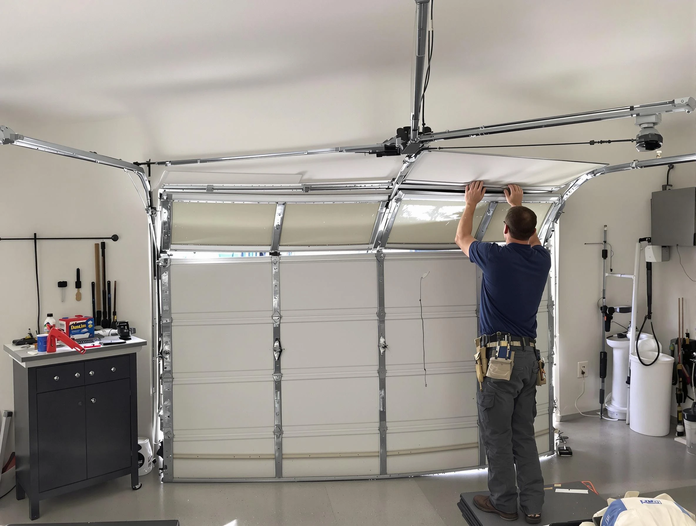 Tucker Garage Door Repair specialist performing precise section replacement on Tucker garage door