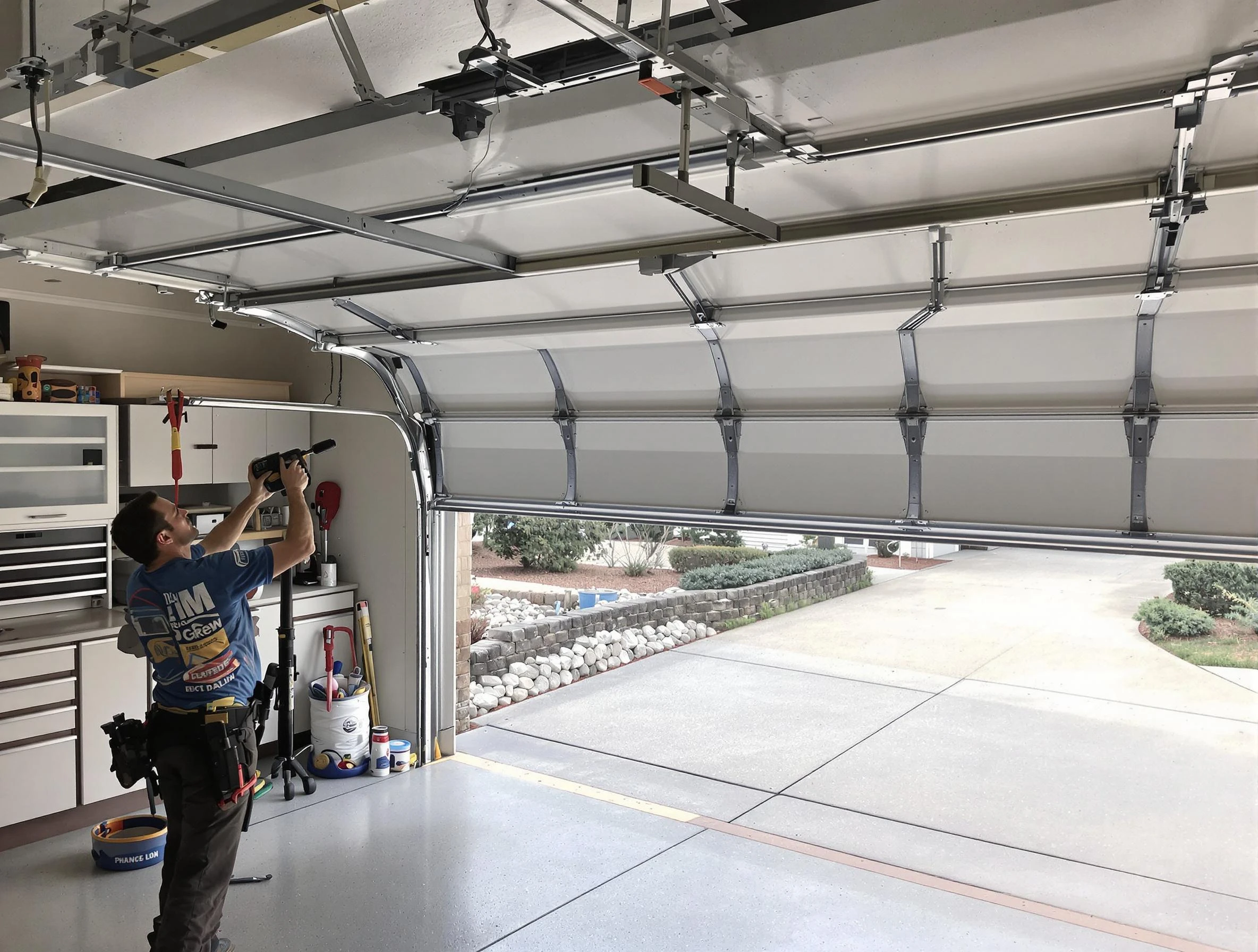 Garage door track repair service by Tucker Garage Door Repair in Tucker